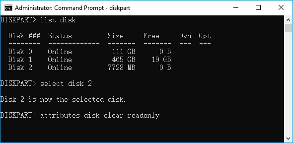 remove read only usb with diskpart