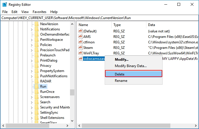 Remove shortcut virus from registry