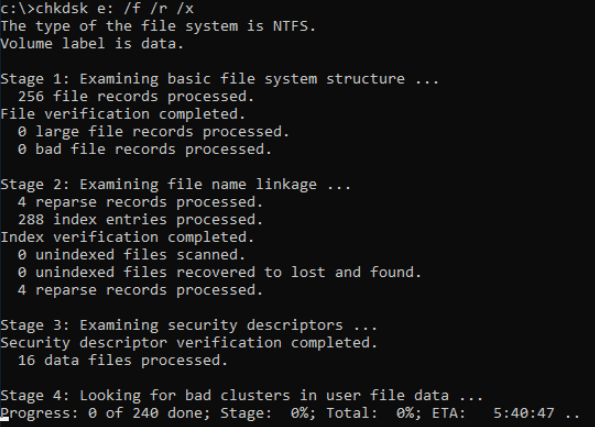 run chkdsk to fix free disk space does not increase after deleting files windows 10