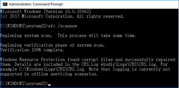 Run SFC to fix CRC error on storage devices