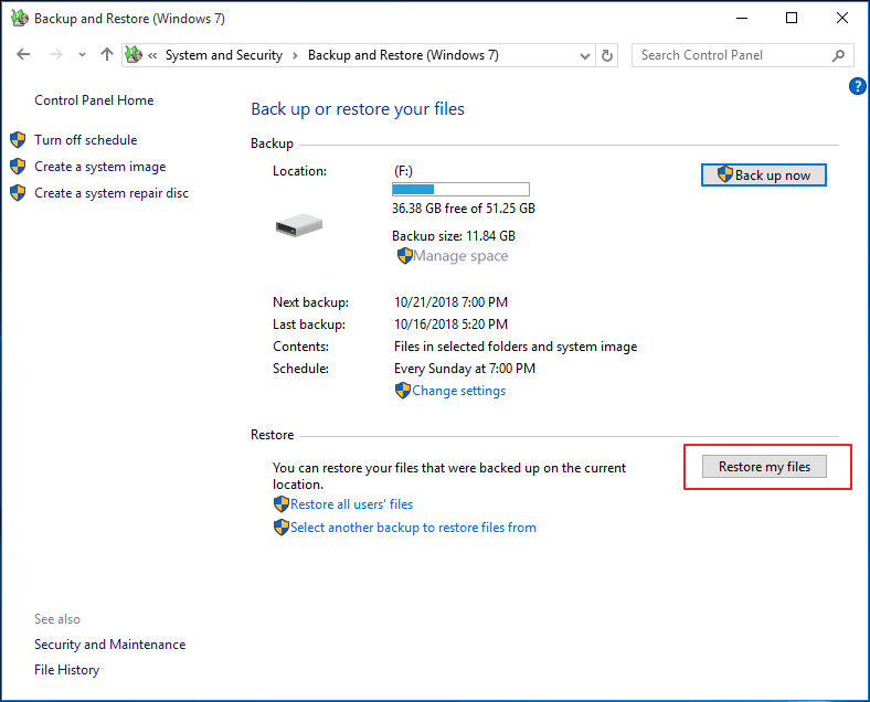 Restore backup files Windows 7