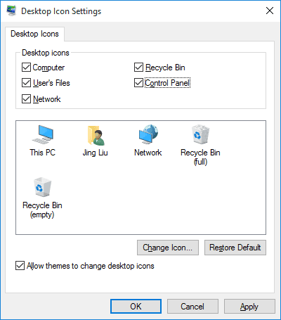 add desktop icons in Windows 10