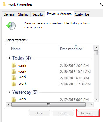 restore deleted files from previous versions