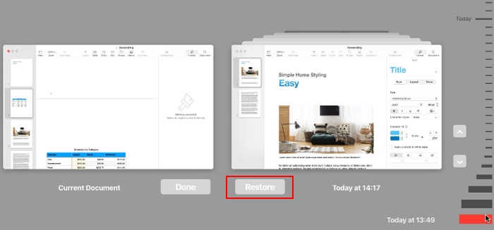 Restore a previous version of Pages file on Mac