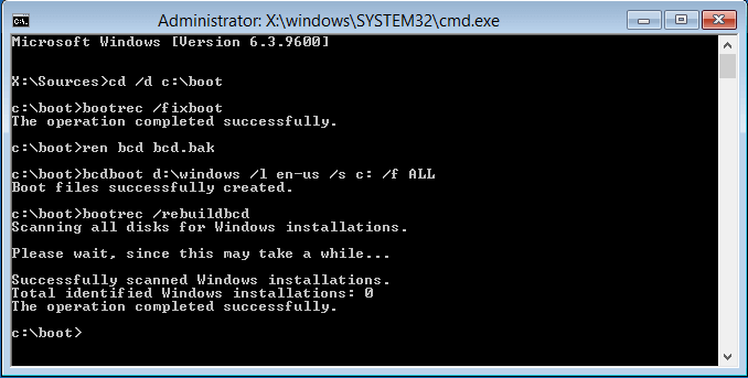 Fix Windows is loading files error vith bootrec