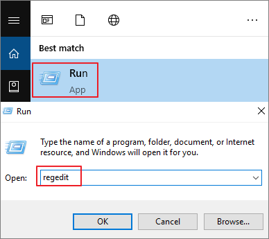 run regedit