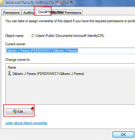 edit the ownership in windows 7