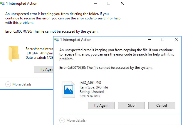 Error 0x80070780: The File cannot be accessed by the system