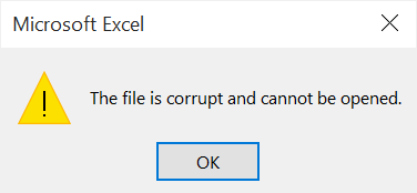 Microsoft error: The file is corrupt and cannot be opened