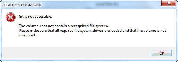 The volume does not contain a recognized file system