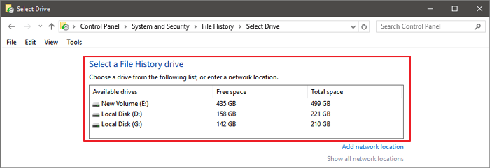 turn on file history to back up files