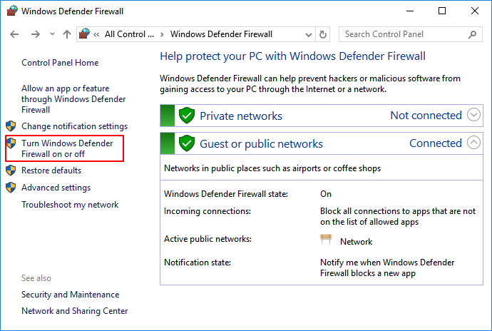 turn on windows defender