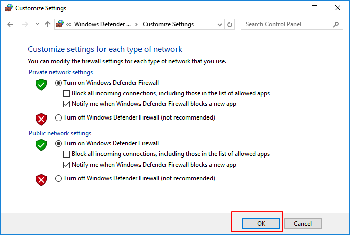 turn on windows defender