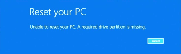 Error: Unable to reset your PC. A required drive partition is missing.