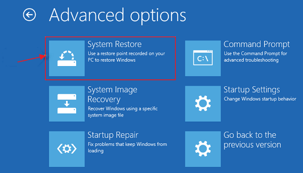 Choose System Restore to fix startup repair cannot repair PC error.