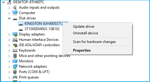 click uninstall device