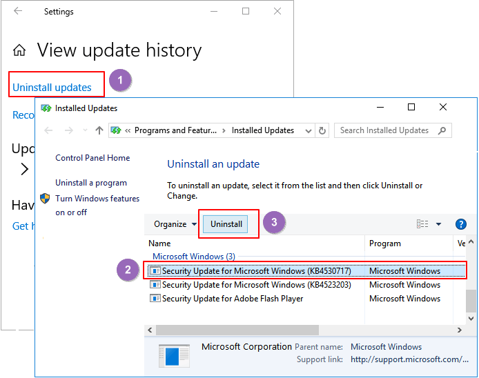 Uninstall Windows 10 update