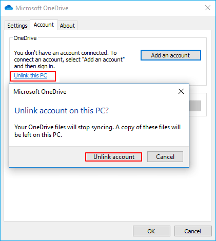 Unlink OneDrive account