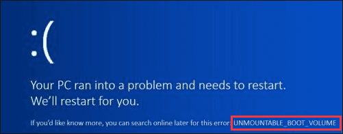 unmountable boot volume error