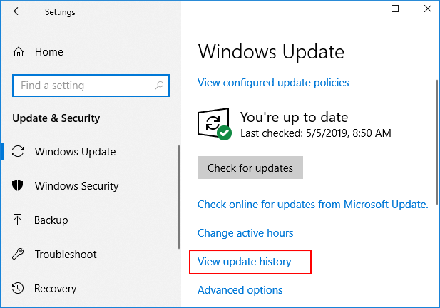 View Windows 10 update