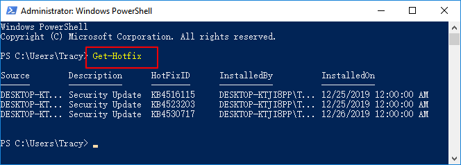 View update history in powershell