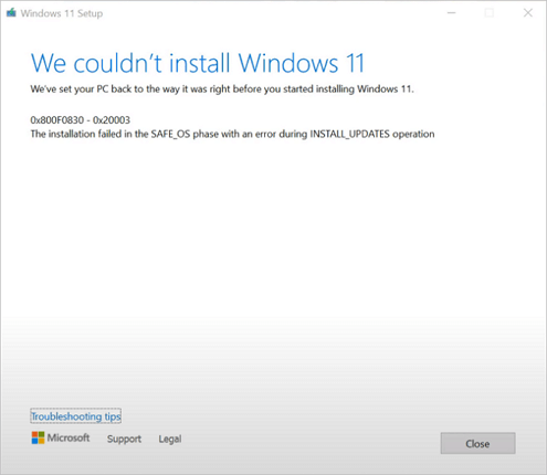 we couldn't install windows 11