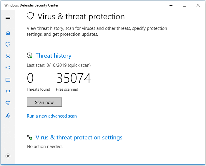 Scan and clean virus with Windows Defender