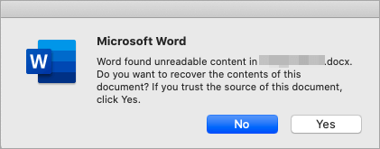 Word found unreadable content error