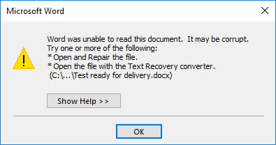 Word was Unable to Read Document